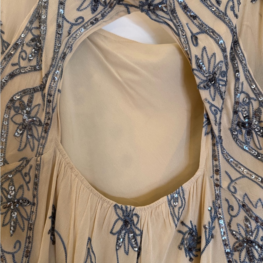 Free People Nude Dress with Navy Beaded Embroidery - Picture 7 of 9